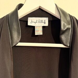 Joseph Ribkoff Black Zip Front Jacket Faux Leather Trim Size 6